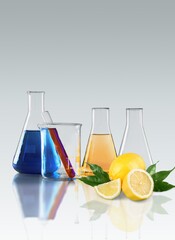 FFresh ripe lemon and glass tubes equipment