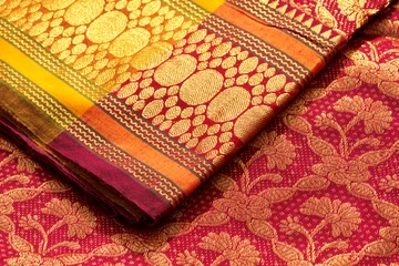 Fotobehang Indian silk sari close up. Background © Dmitry Rukhlenko
