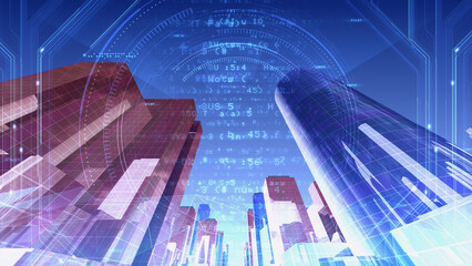 Obraz premium Smart City Artificial intelligence Network Technology 3D illustration