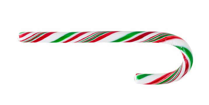Close up of a single candy cane on transparent background 