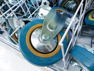 Close-up of wheel self-installation kits sold in chain hypermarket