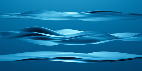 Abstract floating curvy 3D waveform object or sound waves on blue background