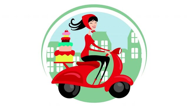 Animated video delivering pastries on a motor scooter
