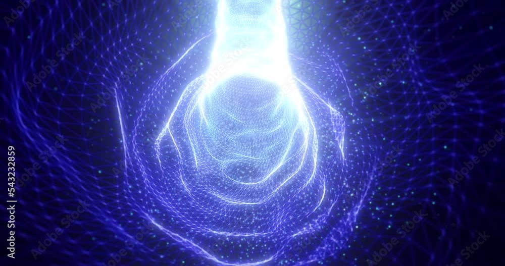 Aufkleber abstract tunnel blue futuristic from a grid of lines and dots of particles of triangles shiny hi-tec