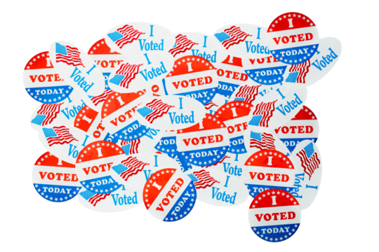 Background created from many election voting stickers or badges