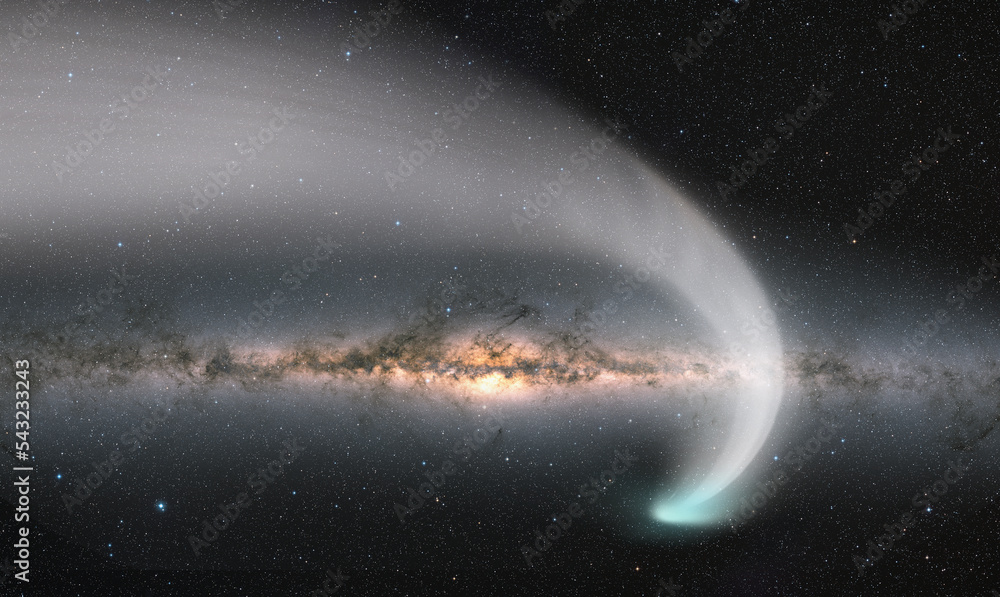 Poster comet on the space with milky way galaxy 