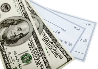 Two Banknotes and Two Checks - Isolated