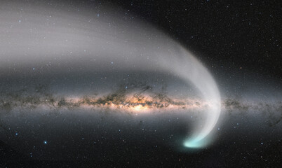 Comet on the space with Milky way galaxy 