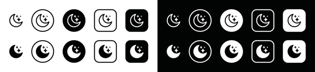 Moon and stars icon set. Night mode icon button for apps or websites. Vector illustration