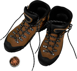Hiking Boots with Compass - Isolated