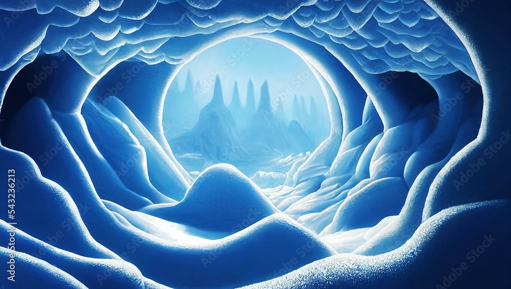 Poster ai generated ice cave with a round exit