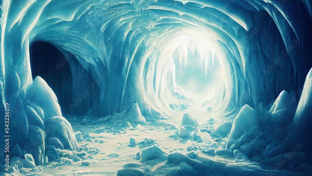 Poster ai generated ice cave with a round exit
