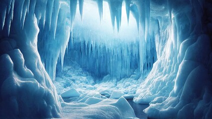 Fototapeta premium AI generated ice cave with icicles on the exit