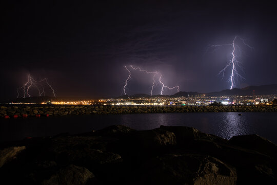Thunder storm over Eilat city before the rain