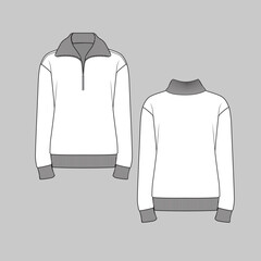 Ribbed High Neck Zipper Sweatshirt Drop shoulder Long Sleeve Cuff Rib Half open zip detail autumn winter Fashion flat sketch technical drawing template vector © SS-Designs