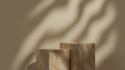 Marble product display on beige background. 3d rendering