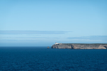 Cape Saint Vincent on Atlantic Ocean horizon in Portugal