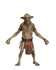 Fototapeta premium Hobgoblin standing with angry face and clenched fists. 3d illustration isolated on transparent background.