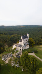 Royal castle of Bobolice and Mirow castle are two very nice place to holiday trip in Poland. Slaskie Wojewodztwo have very nice landscape and nature for photography. Autumn sunsets are best. Aerial.