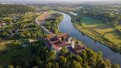 Benedictine Abbey in Tyniec is stunning monastery above the river. Historical church on rock with...