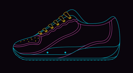 Glow Neon Sneaker Isolated on Black Background