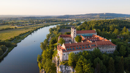 Benedictine Abbey in Tyniec is stunning monastery above the river. Historical church on rock with...