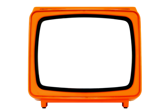 Vintage Space Age 1970s Orange TV with screen and background isolated