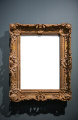 Blank gold frame isolated on grey background