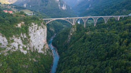 Iconic bridge over the river Tara in Montenegro. Landscape photography of Djurdjevicuv most in Crna...