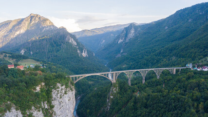 Iconic bridge over the river Tara in Montenegro. Landscape photography of Djurdjevicuv most in Crna...