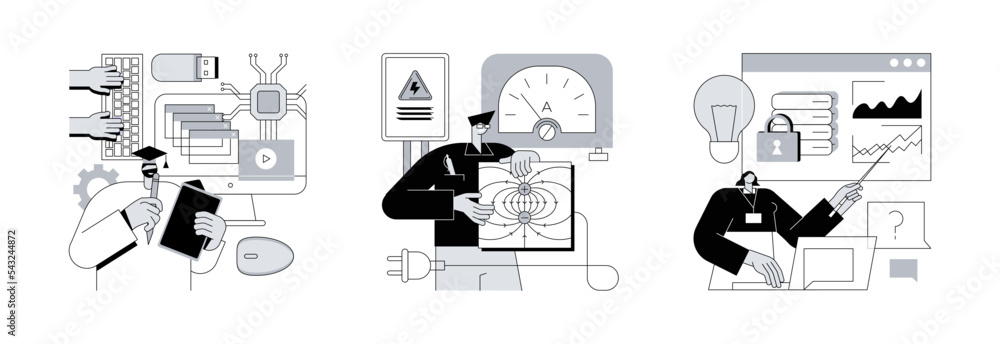 Aufkleber scientific research abstract concept vector illustration set. information science, electrotechnology