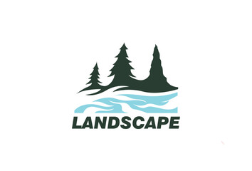 Illustration Vector graphic of Lake forest . fit for Landscape Emblem Logo Design etc.