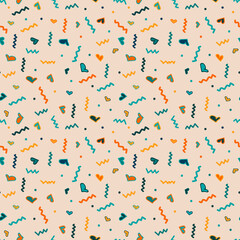 Cute colorful seamless pattern, holiday theme. Abstract universal seamless texture with confetti, raster version