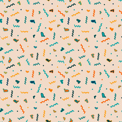 Cute colorful seamless pattern, holiday theme. Abstract universal seamless texture with confetti, raster version