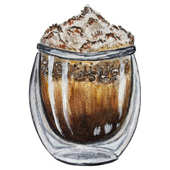 Watercolor clipart. Foam coffee. Latte