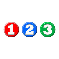 Numbers 1, 2, 3  of different colors isolated on white background, 