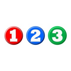Numbers 1, 2, 3  of different colors isolated on white background, 