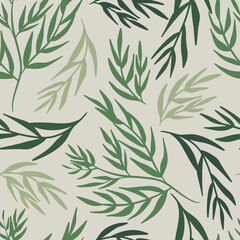 Naklejka na ściany i meble Green Leaves and Branches Seamless Pattern