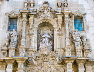Medieval baroque decoration in the Basilica of Saint Mary Catholic Church in Alicante, Spain