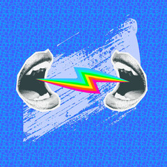 Contemporary digital minimal collage art. Psychology,  creative ideas, lgbt power concept