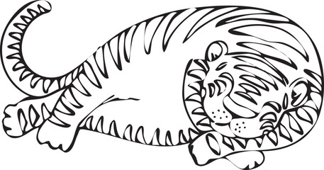 big tiger without whiskers sleeping happily