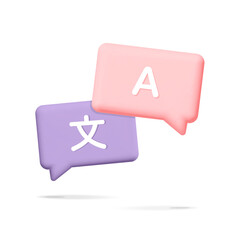 3d vector rectangle Language translation sign message dialog bubble box icon in pink and purple color design