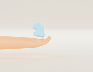 Hand holding jigsaw puzzle to connect, Symbol of teamwork, Problem-solving, Cooperation, Partnership, Strategy jigsaw business concept, 3d rendering.