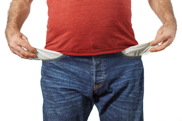 man with jeans showing his empty pockets
