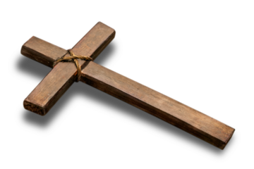 Holy wooden cross on white background