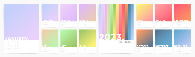 Calendar 2023. Week starts Sunday. Colorful gradient design template vector.
