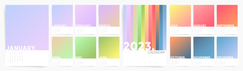 Fototapeta premium Calendar 2023. Week starts Sunday. Colorful gradient design template vector. 