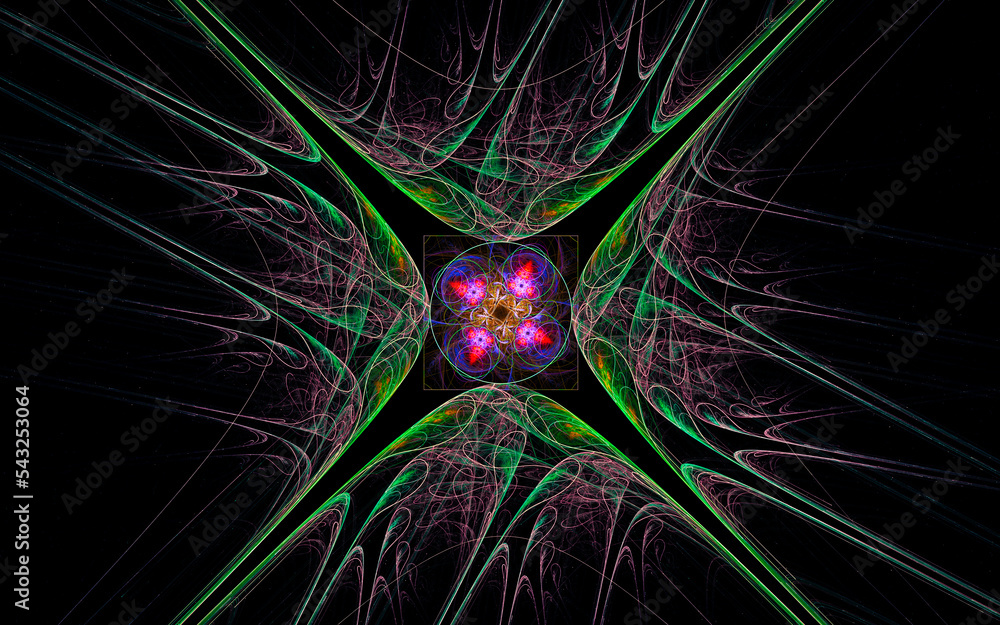 Aufkleber digital illustration abstract image generated fractal background image wallpaper pattern of various geometric shapes and lines of various colors for computer graphics or web design