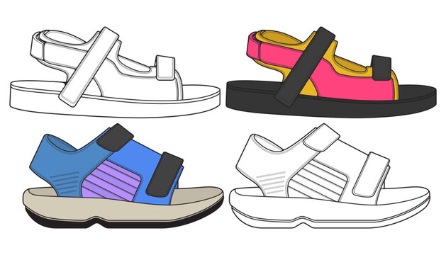 Strap Sandals Drawing Vector, Strap Sandals Style, Vector Illustration. With Background