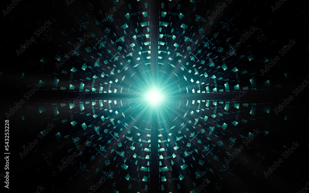 Fototapete digital illustration abstract image generated fractal background image portal pattern of various geometric shapes and lines of various colors for computer graphics or web design
